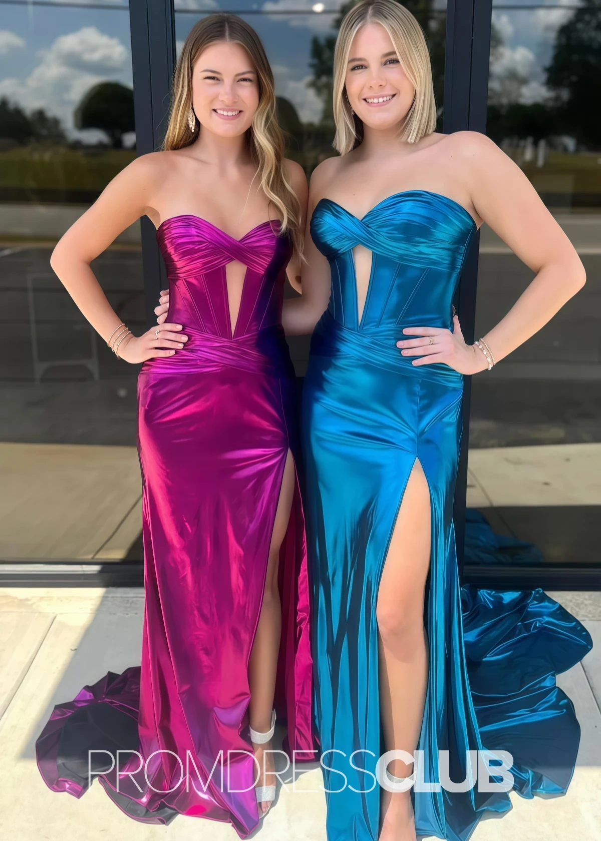 Rachel |Dark Green Metallic Long Prom Dresses Websites With Sweetheart Mermaid Corset Slit