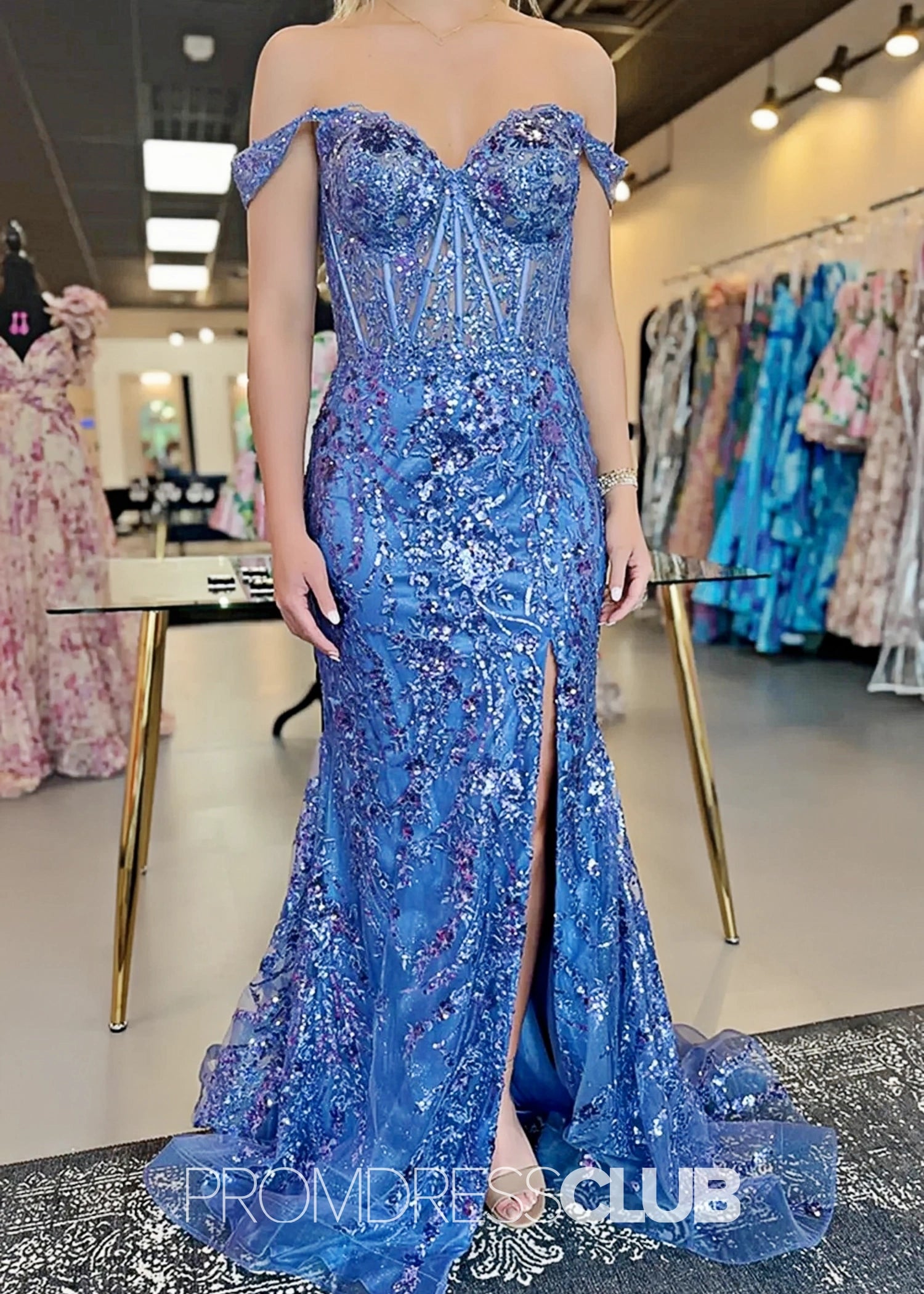 Hazel |Long Black Prom Dresses Near Me With Sequins Mermaid Off the Shoulder Split