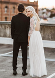 Lucy | Elegant Embroidered Long Sleeve High Neck Tulle Wedding Dress No Train - Perfect for Any Wedding Style