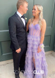 Hedda |Long Lilac Prom Dresses Near Me With Sparkly Princess Spaghetti Straps Tulle Tiered