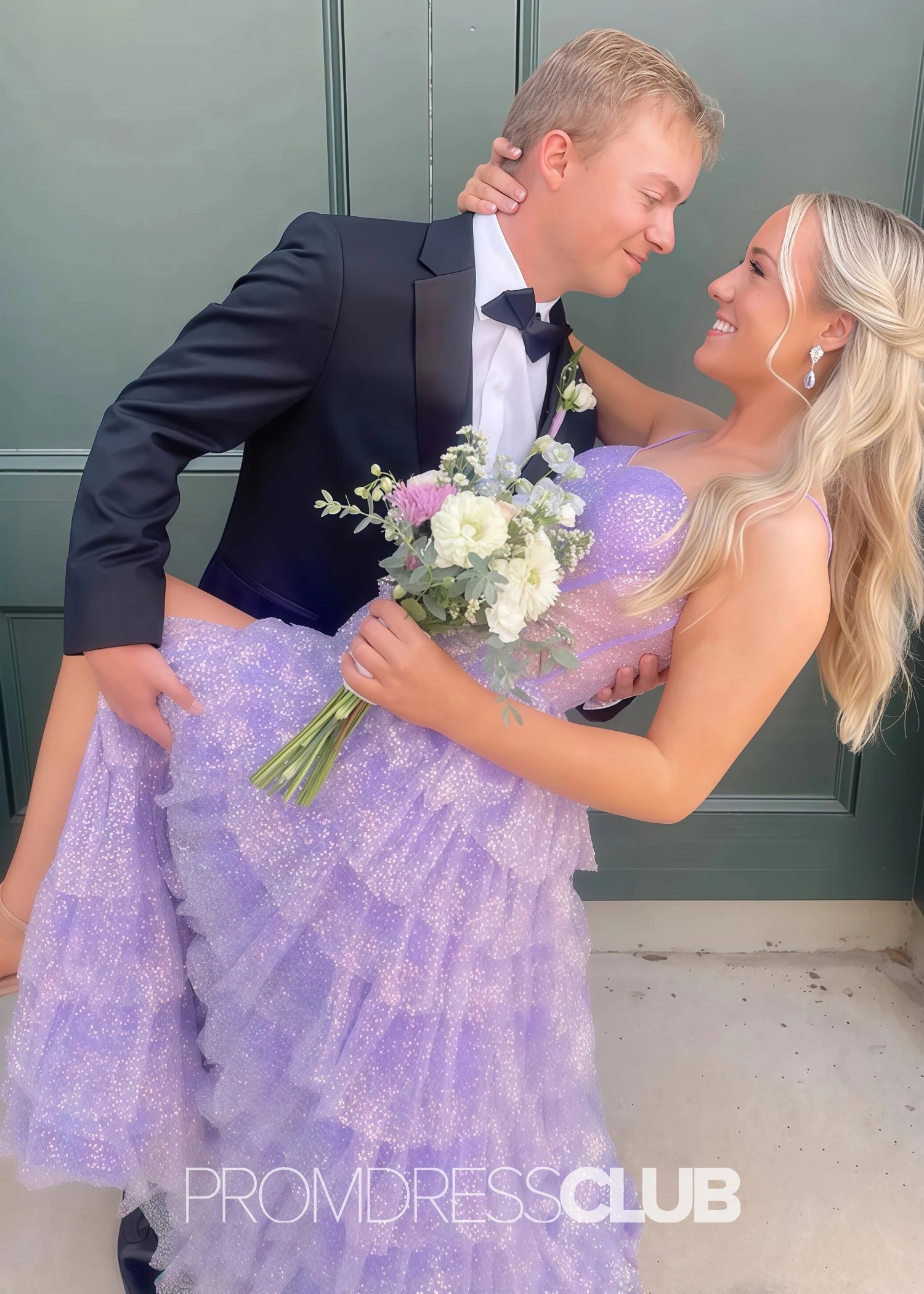 Hedda |Long Lilac Prom Dresses Near Me With Sparkly Princess Spaghetti Straps Tulle Tiered