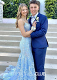 Hedy |Long Blue Prom Dresses Near Me With Spaghetti Straps Mermaid Sequins Applique