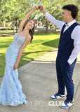 Hedy |Long Blue Prom Dresses Near Me With Spaghetti Straps Mermaid Sequins Applique