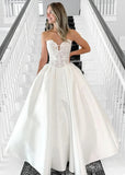 Martina | Stunning Strapless Lace Embroidered Satin Ball Gown Wedding Dress with Long Train