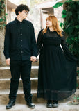 Madeline | A Line Black High Neck Long Sleeve Wedding Dress No Train