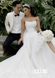 Elizabeth |White Simple Wedding Dresses Satin Strapless for Beach