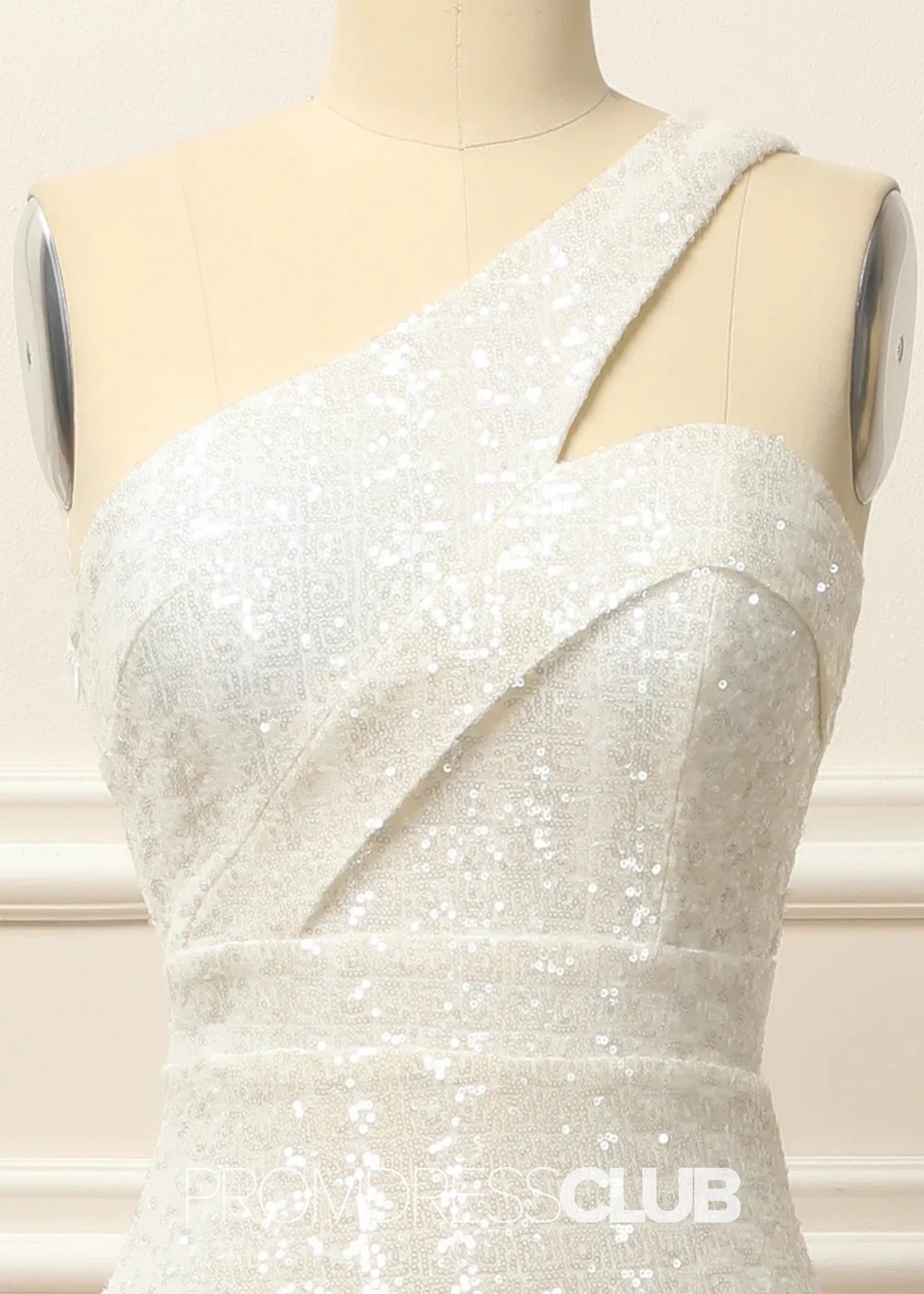 Genevieve |Long White Prom Dresses Near Me With Mermaid One Shoulder Sequins