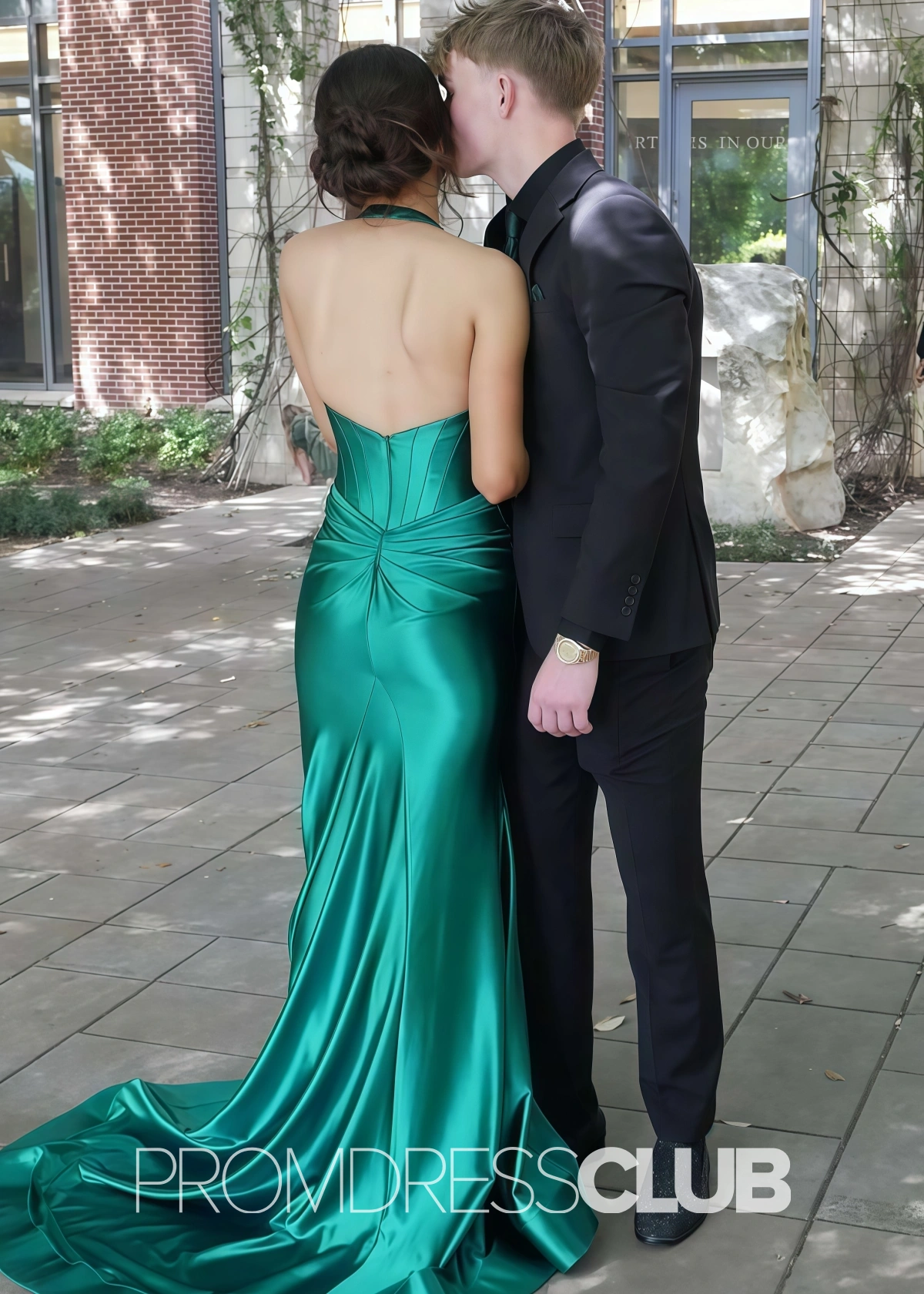 Flora | Mermaid Emerald Green Prom Dresses Long Halter with Slit