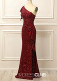 Geraldine |Long Burgundy Prom Dresses Near Me With Mermaid Sequins One Shoulder