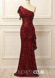 Geraldine |Long Burgundy Prom Dresses Near Me With Mermaid Sequins One Shoulder