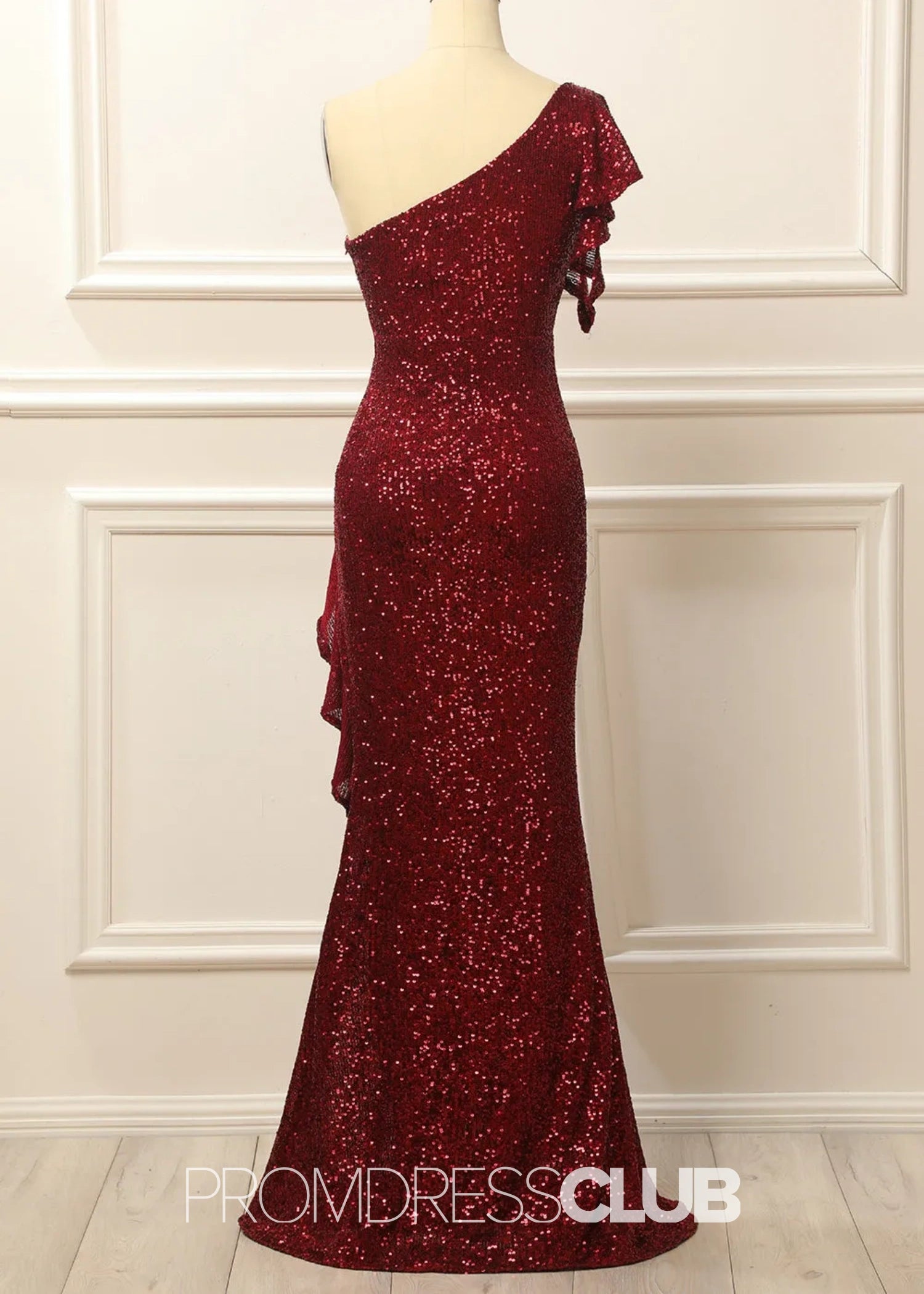 Geraldine |Long Burgundy Prom Dresses Near Me With Mermaid Sequins One Shoulder