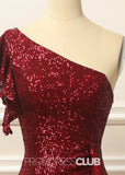 Geraldine |Long Burgundy Prom Dresses Near Me With Mermaid Sequins One Shoulder