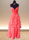 Alexandra | Yellow Spaghetti Strap Corset Maxi Dress Formal for Ruffles Color Coral