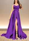 Alice | Black and Gold Corset Strapless Pleated Satin Formal Dress with Slit Color Purple