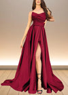 Alice | Black and Gold Corset Strapless Pleated Satin Formal Dress with Slit Color Burgundy