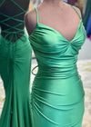 Amelia | Spaghetti Strap Pleated Mermaid Prom Dress Royal Blue Color Emerald Green