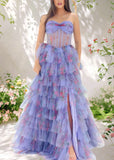 Anastasia | Lavender Floral Tulle Strapless Corset Formal Dress Ruffles