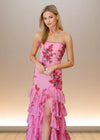 Aurora | Pink Floral Mermaid Sequin Strapless Ruffle Formal Dress with Slit Color Pink Floral