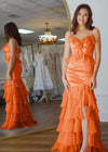 Shine Bright Yellow Flower Ruffle Chiffon Prom Dress with Slit –  Unforgettable Prom Nights Color Orange