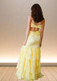 Shine Bright Yellow Flower Ruffle Chiffon Prom Dress with Slit –  Unforgettable Prom Nights