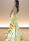 Clementine | Stunning Yellow Strapless Metallic Open Back Prom Dress with Slit Design