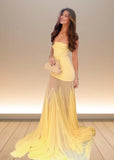 Daisy | Stunning Yellow Strapless Tulle Mermaid Prom Dress: Elevate Your Prom Night with Elegance