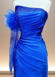 Delilah | Elegant Royal Blue Strapless Beaded Satin Formal Dress with Crystal Accents – A Royal Touch for Glamorous Events