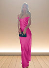 Emilia | Stunning Yellow Off The Shoulder Satin Pleated Prom Dress – Shine Bright at Your Special Event Color Fuchsia