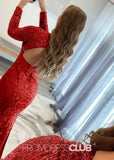 Gloria |Long Red Prom Dresses Near Me With Mermaid Deep V Neck Front Split Formal Dresses