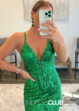 Grace |Long Green Prom Dresses Near Me With Mermaid Spaghetti Straps Sequins Backless