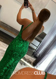 Grace |Long Green Prom Dresses Near Me With Mermaid Spaghetti Straps Sequins Backless