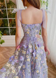 Felicity | Dreamy Lavender Floral Prom Dress | Elegant Midi Formal Dress for Weddings & Events