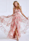 A Line Light Pink Floral High Low Formal Dress - Light Pink Floral - PromDressClub