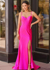 Abigail｜Hot Pink Mermaid Corset Satin Formal Dress with Slit Color Hot Pink