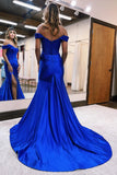 Rebecca |Satin Lace Prom Dress Dark Green Mermaid Off the Shoulder - Royal Blue - US0 - PromDressClub