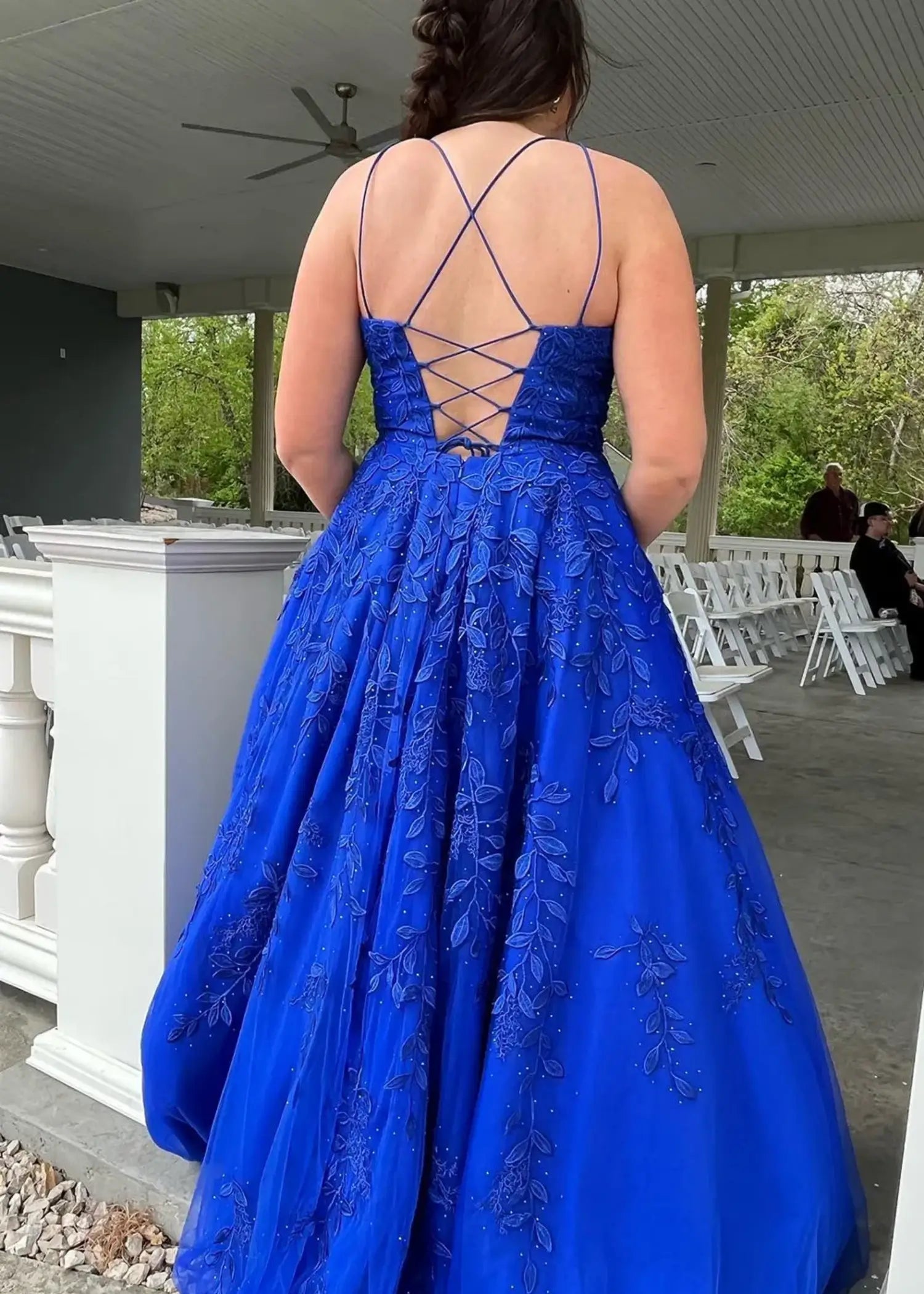 Amla |Ball Gown Royal Blue Spaghetti Straps Long Plus Size Prom Dress With 3D Flower - Royal Blue - US0 - PromDressClub