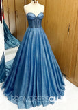 Andrea |Navy Blue Prom Dress Long Ball Gown Sequin Beaded Sweetheart - Navy Blue - PromDressClub