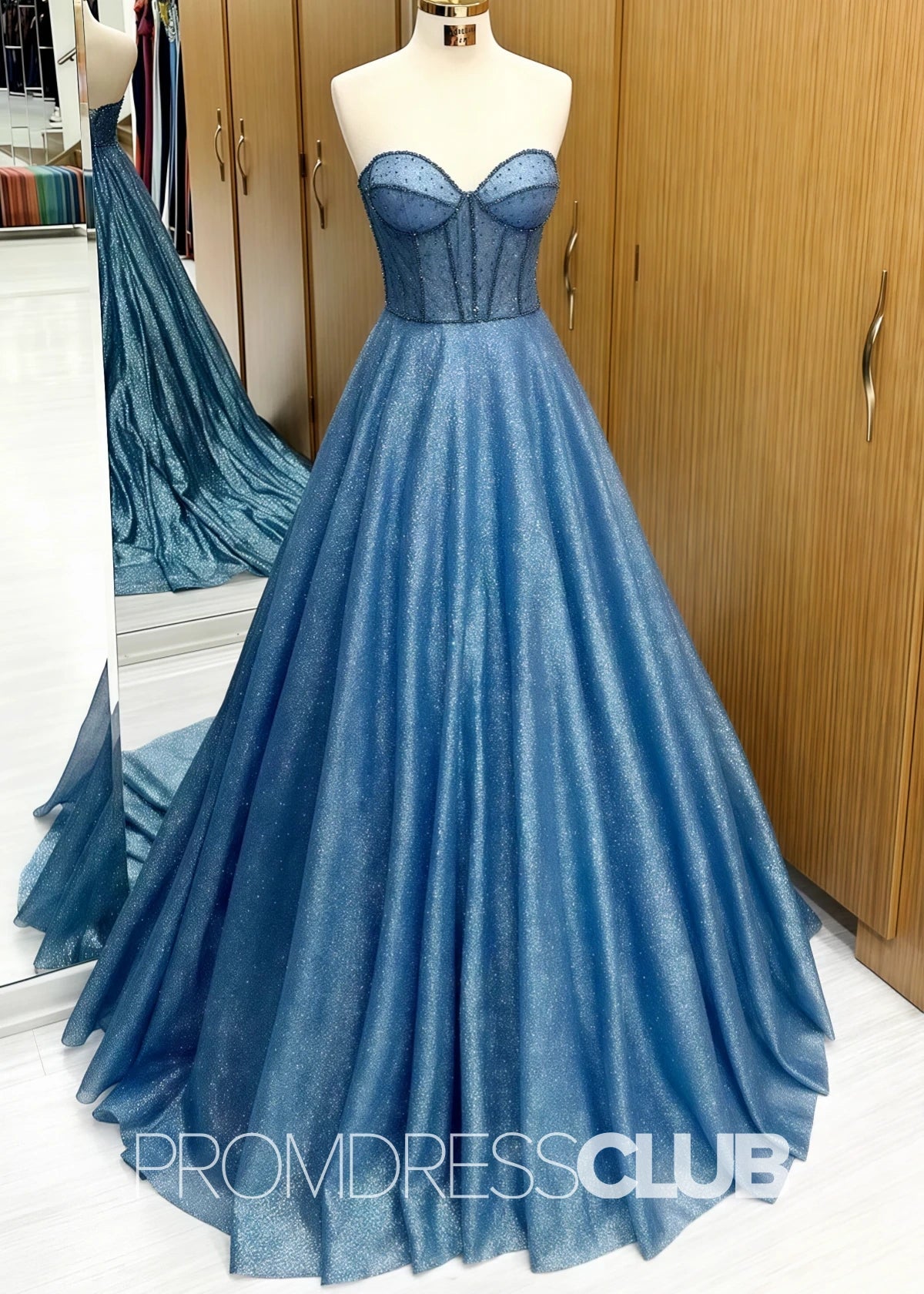 Andrea |Navy Blue Prom Dress Long Ball Gown Sequin Beaded Sweetheart - Navy Blue - PromDressClub