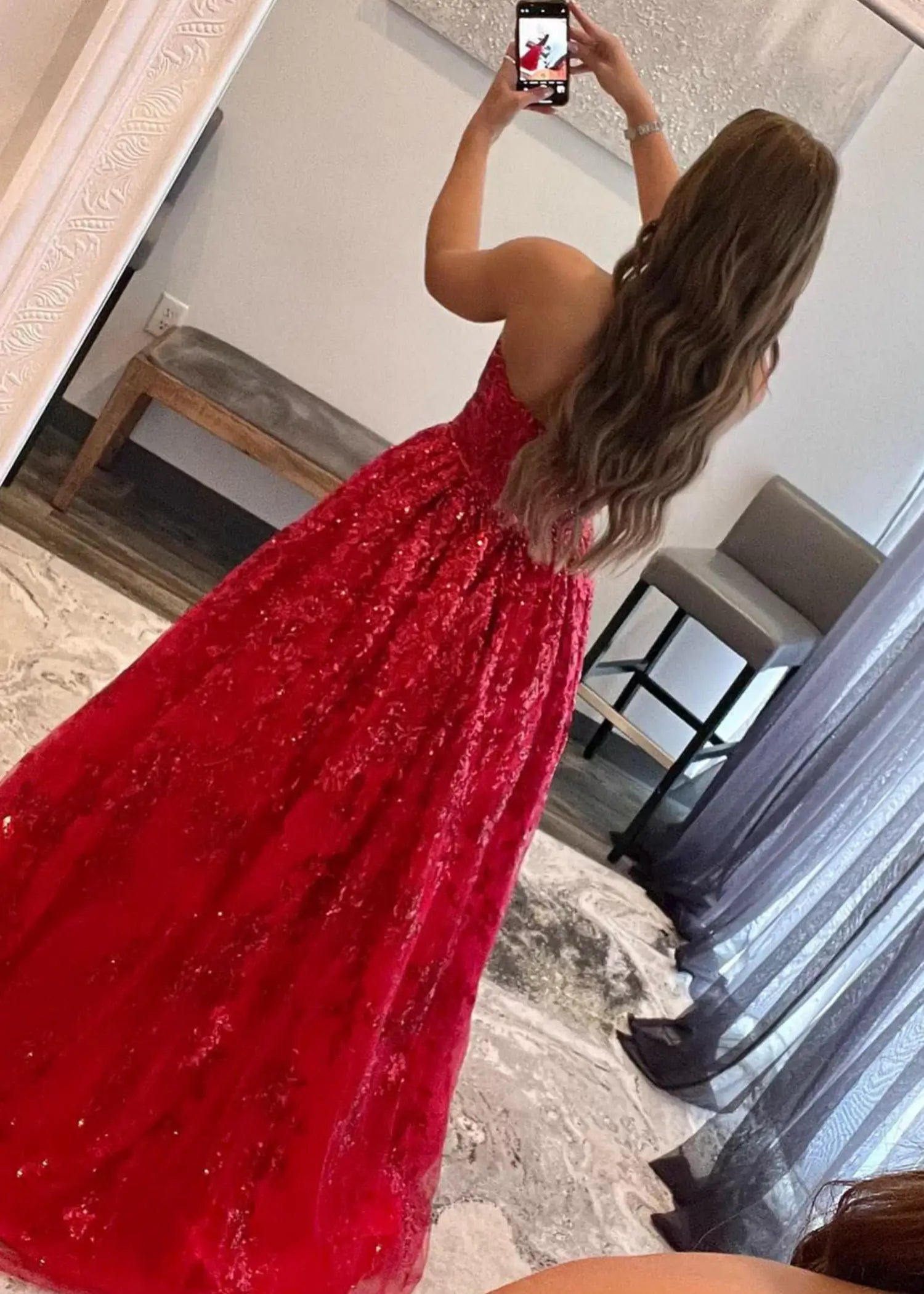 Angela |A - line Sequined Lace Royal Blue Long Prom Dress with Pockets - Red - US0 - PromDressClub