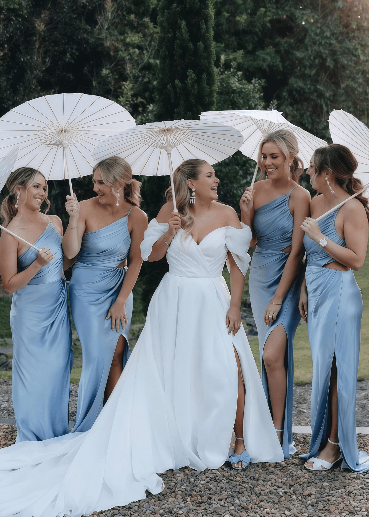 Ann | Sheath Pleated Cutout Fitted Light Pink Satin Maxi Bridesmaid Dress with Slit and One Shoulder - Light Blue - PROMDRESS Club