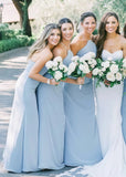 Astrid | Chic Sheath Stretch Modest Light Blue Satin Maxi Bridesmaid Dress with Halter and Backless - Light Blue - PROMDRESS Club