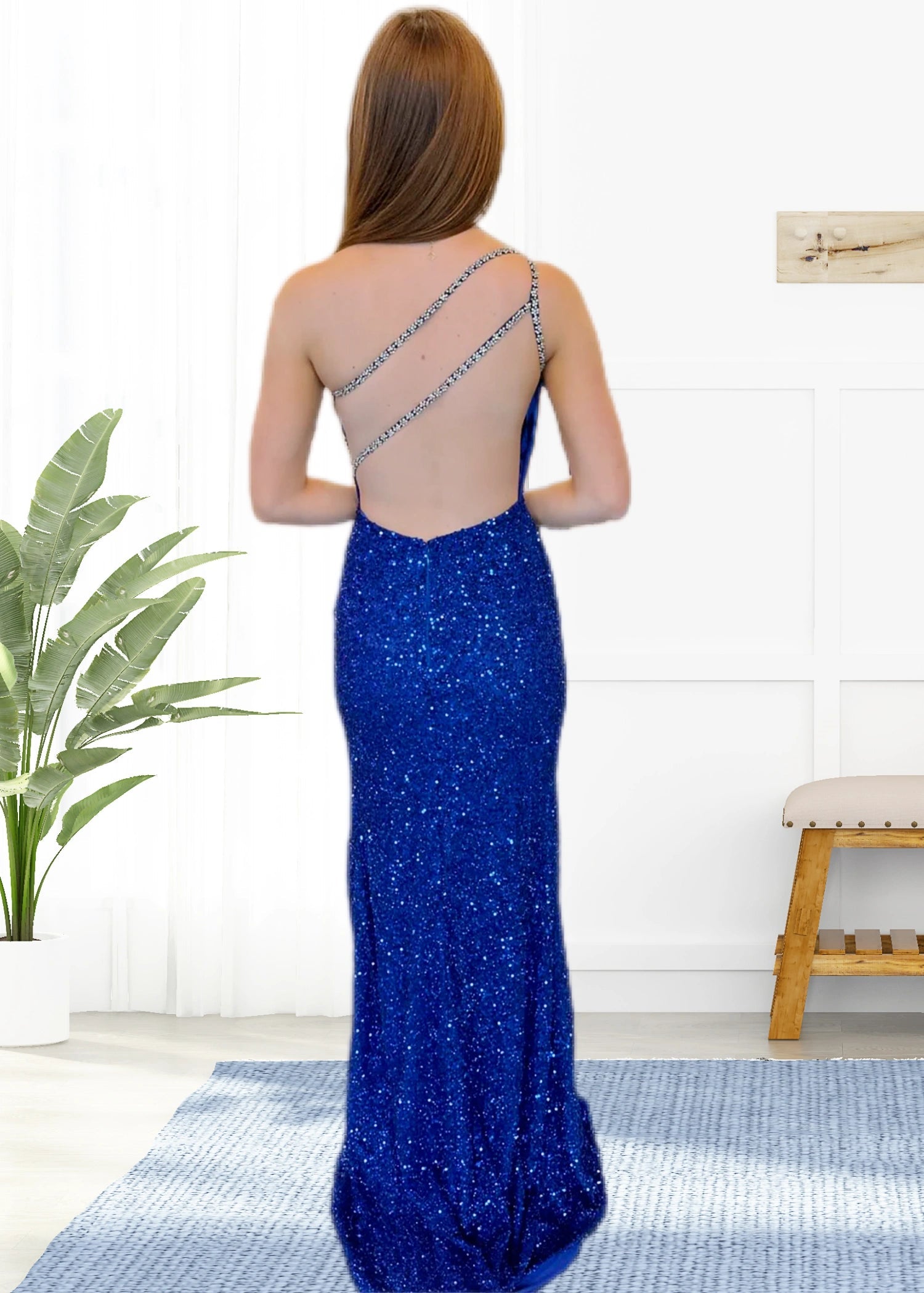 Audrey |Mermaid One Sholder Black Sequins Prom Dresses with Slit - Royal Blue - US0 - PromDressClub