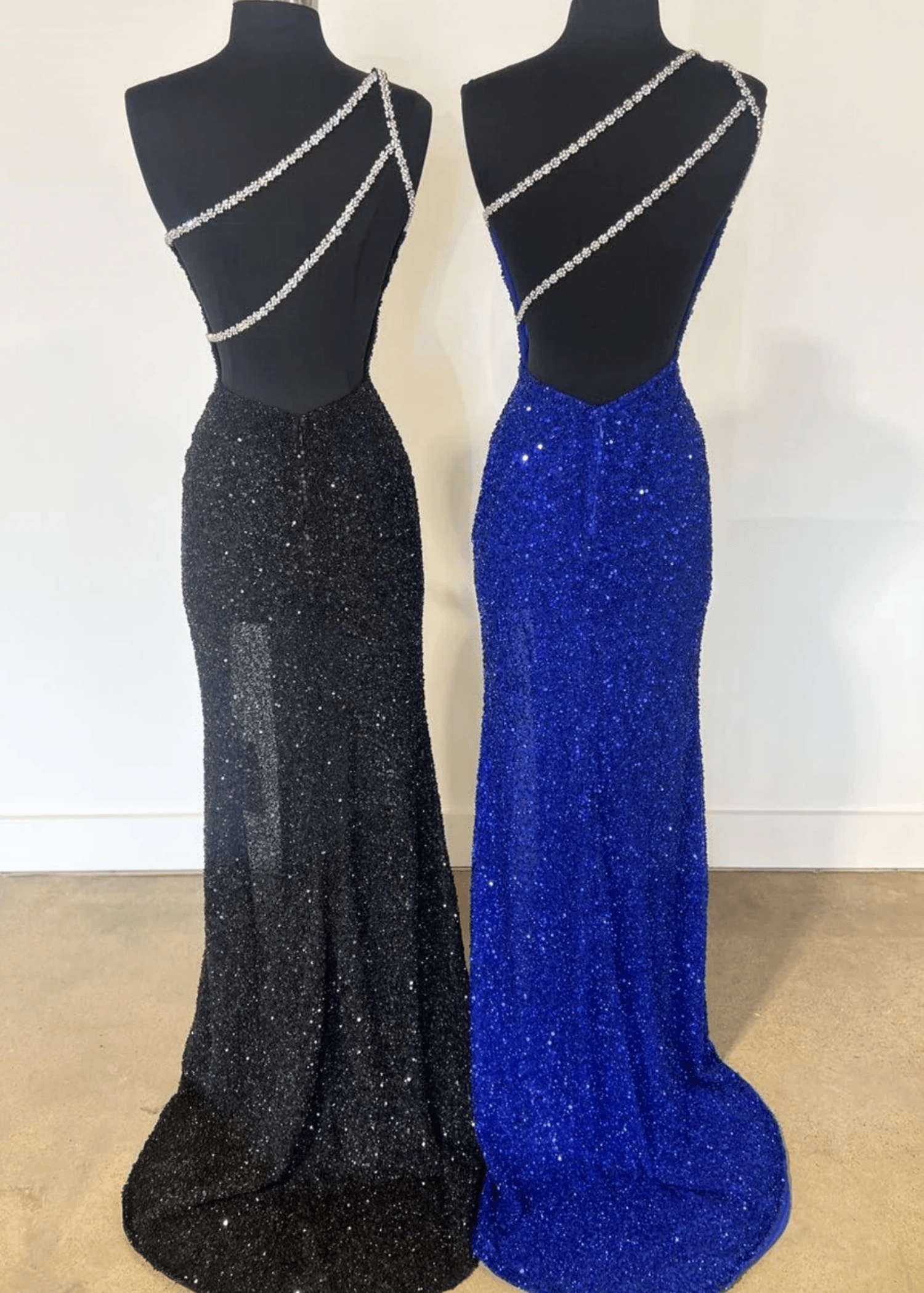 Audrey |Mermaid One Sholder Black Sequins Prom Dresses with Slit - Royal Blue - US0 - PromDressClub