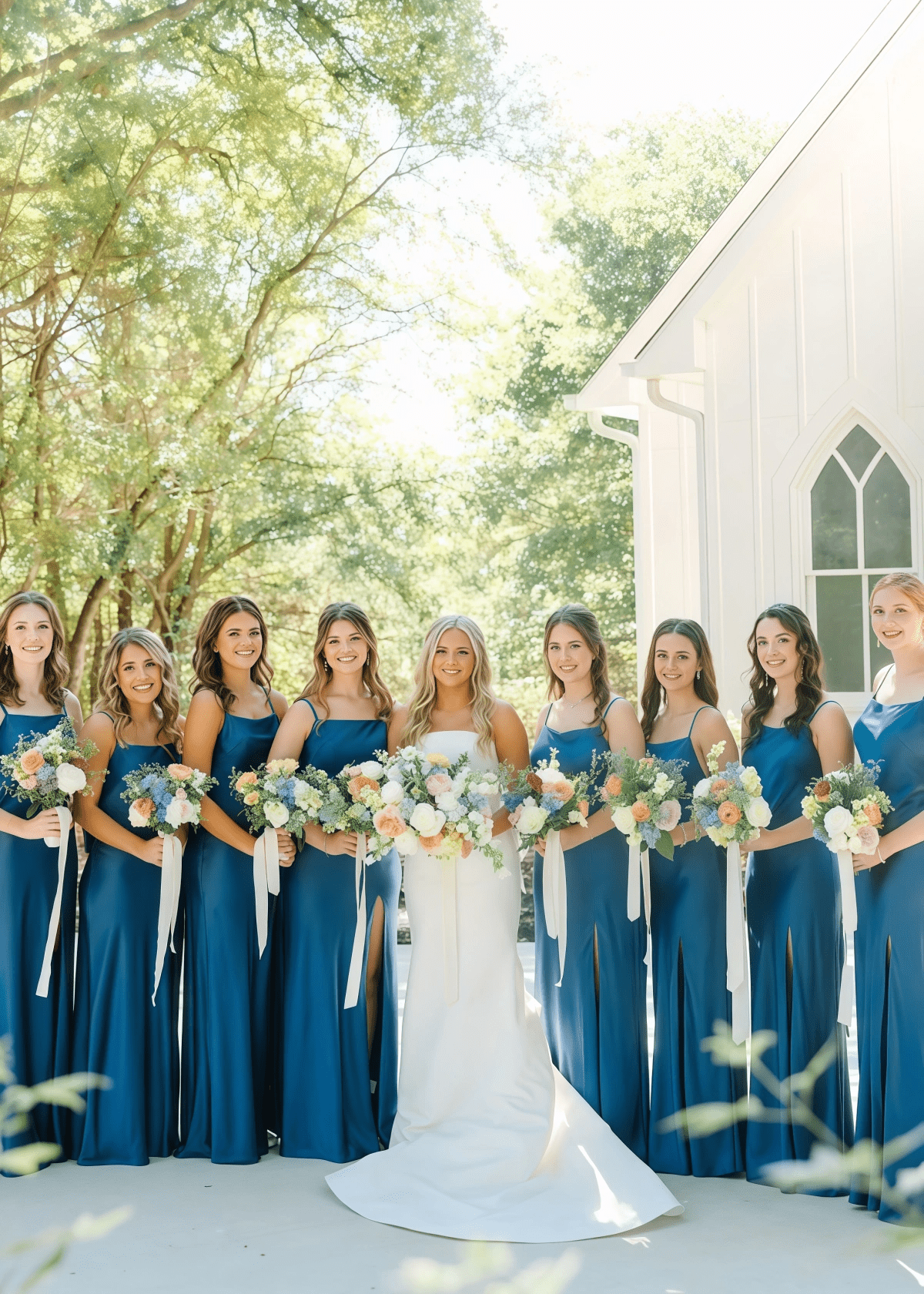 Beatrice | Heavenly Hues Sheath Bows Back Ink Blue Satin Maxi Bridesmaid Dress with Slit and Spaghetti Straps - Ink Blue - PROMDRESS Club