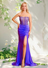 Bella | Mermaid Fuchsia Pleated Strapless Corset Beaded Formal Dress with Slit Color Purple