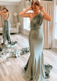 Bernice | Amazing Evening Trumpet Bows Backless Sage Green Satin Maxi Formal Dress with Deep V - Neck - B - PROMDRESS Club