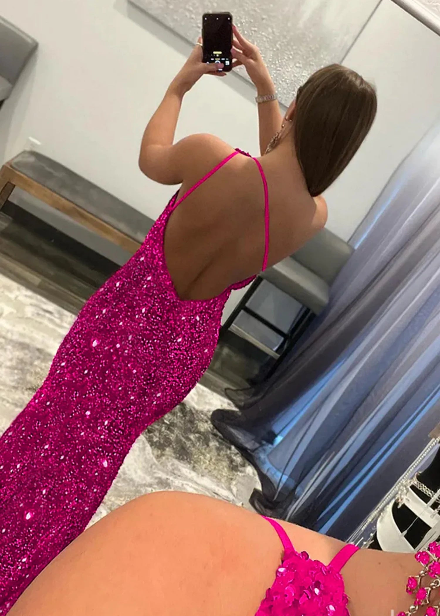 Bernice | Mermaid Long Pink Prom Dresses With Sequins One Shoulder - Hot Pink - US0 - PromDressClub