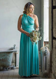 Bertha | A - Line Backless Infinty Green Chiffon Maxi Bridesmaid Dress with Sleeveless - Green - PROMDRESS Club