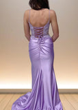 Caroline | Mermaid Lavender Satin Beaded Pleated Formal Dress - Lavender - PromDressClub