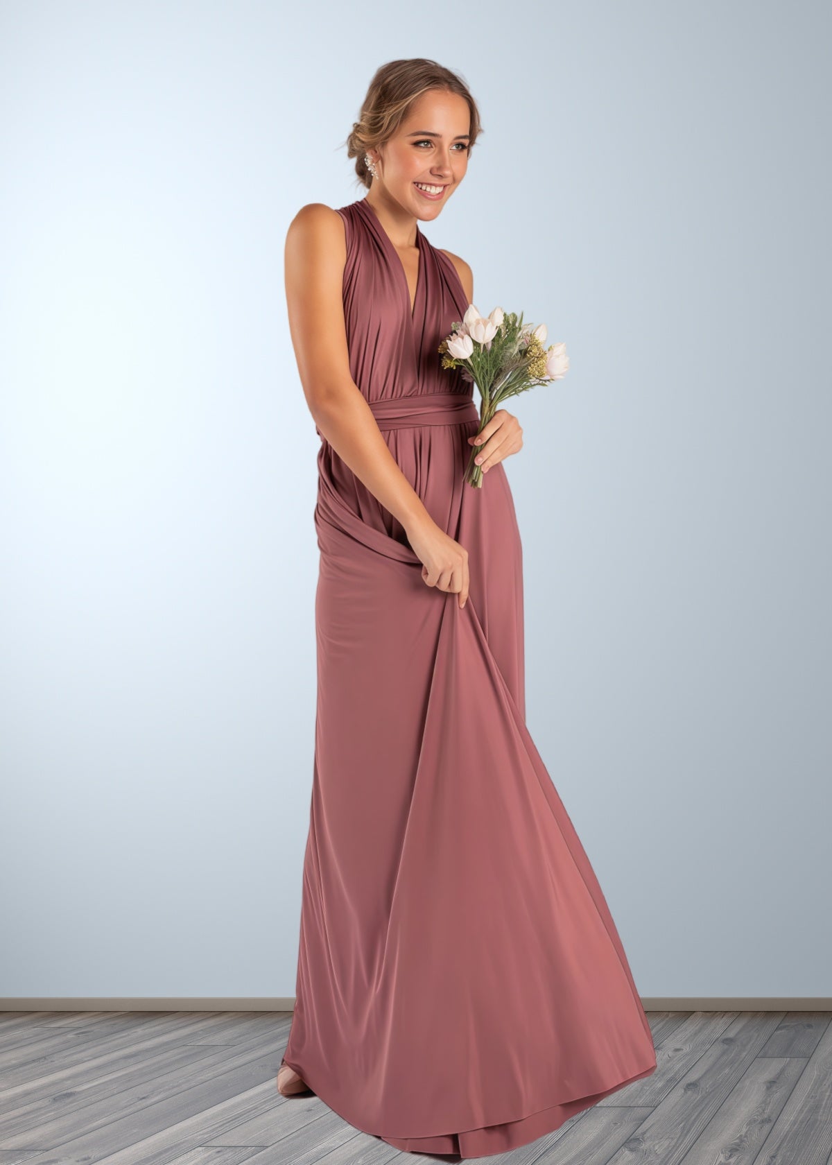 Cathy | Chic Infinity Dusty Rose Chiffon Maxi Bridesmaid Dress with Convertibl - Dusty Rose - PROMDRESS Club